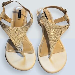 Alex Marie white rhinestone strappy wedge sandal. Size 9